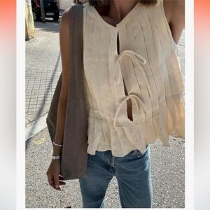 Linen bow tie tank top